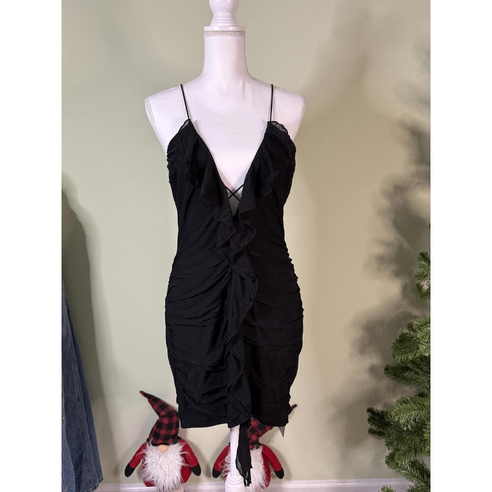 NWT! Marthea Black Mini Dress with Ruffle Detail and Strappy Back Size XL